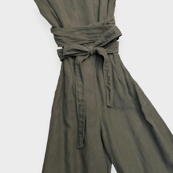 Aritzia Wilfred Brax Jumpsuit 00 Sagesse Linen Blend Wrap Top Sage Green Cutout - Picture 7 of 12